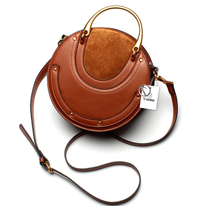 Yoome Elegant Rivet Bag Punk Purse Circular Ring Handle Handbags Cowhide Crossbody Bags For Women