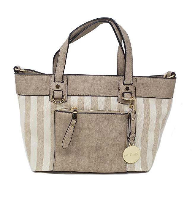 Simply Noelle Antiqua Textured Canvas and Vegan Faux Leather Mini Satchel Handbag (Stripe)