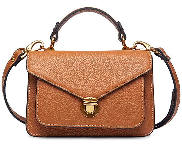 Pifuren Women's Small Leather Tote Top Handle Handbag Cross body Bag 889671(One Size, Brown)