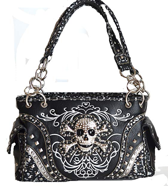 western rhinestone skull concho stitched handbag purse