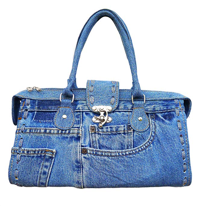 BDJ Classic Blue Denim Jean Doctor Style with Hand Stitching Edge Women Handbag