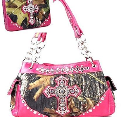 Western Pink Camouflage Cross Rhinestone Handbag W Matching Wallet Review