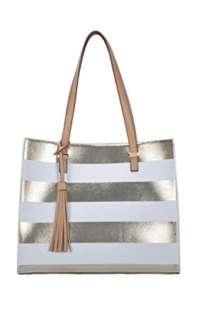 Madison West Arianna Tote Handbag: White/Gold - White/Rose Gold BGW-8560