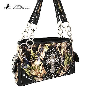 Hff8085-blk Cross/ichthus Fish Decorated Camouflage Print Shoulder Bag By Montana West-black Bag Handbag Shoulder Arm Shoulderbag Purse Tote Zipper Stap Belt Hrsta