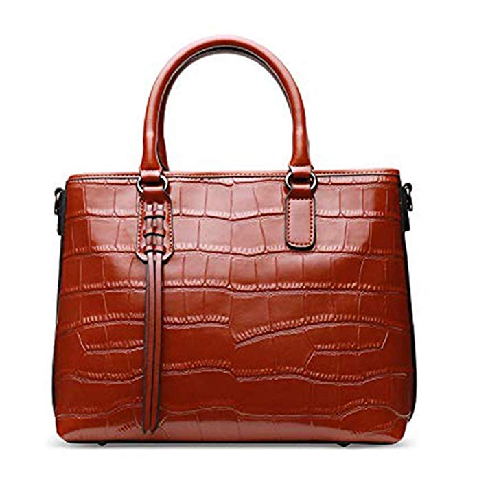 Women Genuine Leather Handbags Embossed-Crocodile Cowhide Top-handle Bags Shoulder Bags