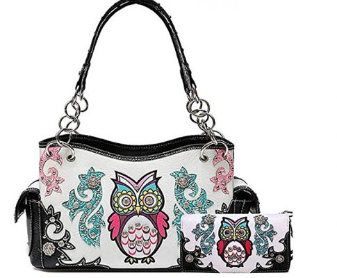 Cowgirl Trendy Western Concealed Carry Colourful Owl Spring Purse Handbag Shoulder Bag Wallet Set Black Review