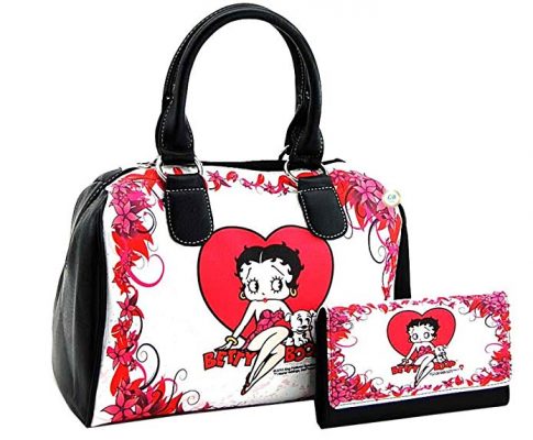 Betty Boop Satchel Handbag Wallet Set, Heart with Flowers, Plus Key Chain Review