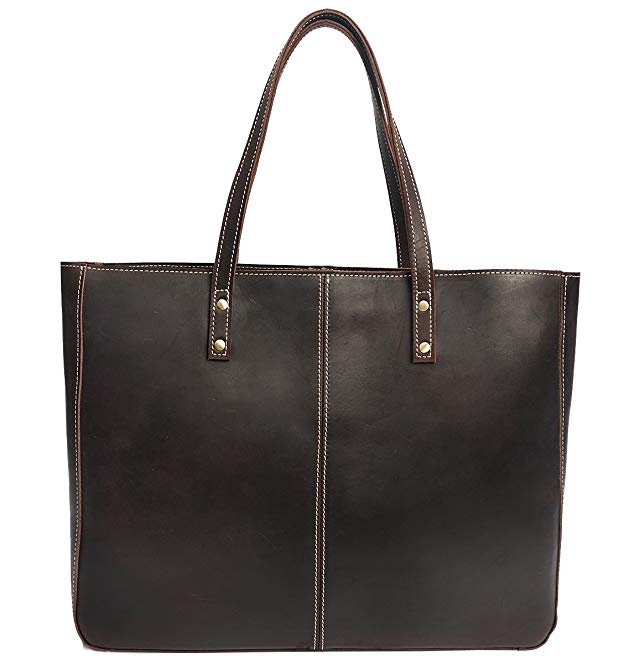 Polare Vintage Full Grain Leather Tote Bag Elegant Shopper Shoulder Bag