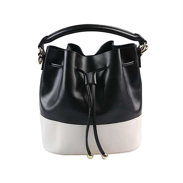 Women Bucket Bag Genuine Leather Shoulder Bag Dual-use Cross body Bag Tote Handbag