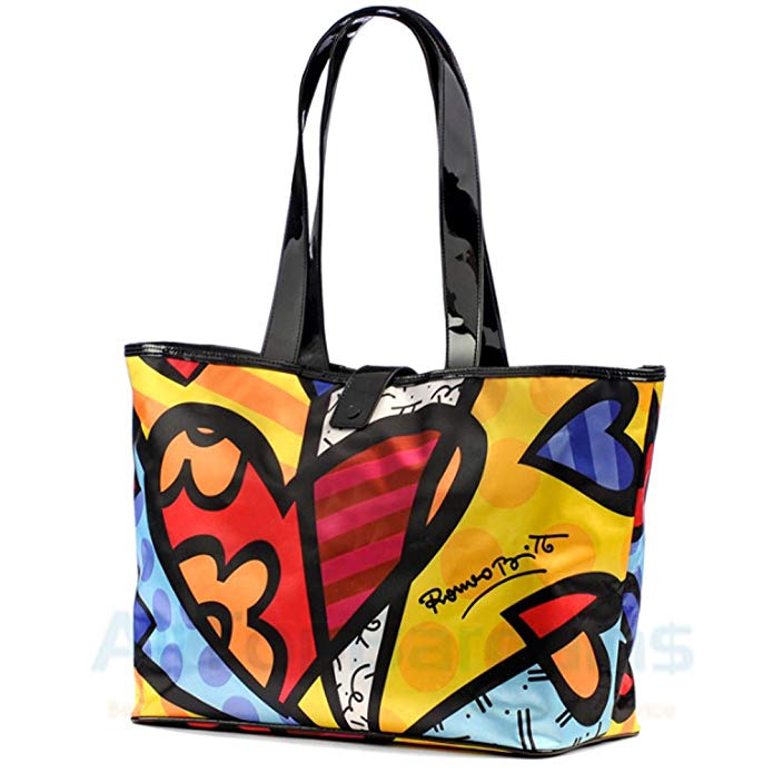 Romero Britto Satin Large Tote Bag Heart Design Medium New Pop Art Women