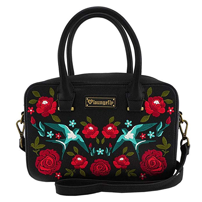 Loungefly Embroidered Sparrow and Roses Tattoo Design Vegan Crossbody Bag Purse