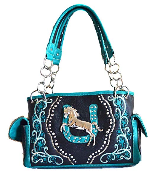 WESTERN HORSE CONCHO CROSS EMBROIDERY PURSE SET