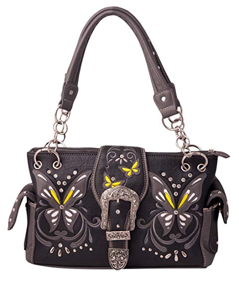 HW Collection Western Butterfly Purse Rhinestone Buckle Concealed Carry Handbag Shoulder Bag