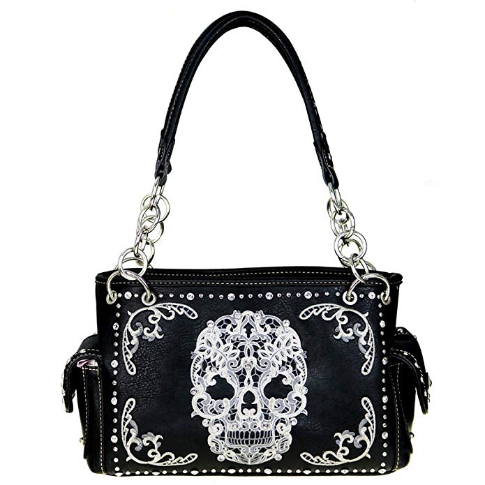 MW494G-8085 Montana West Sugar Skull Concealed Carry Satchel Handbag