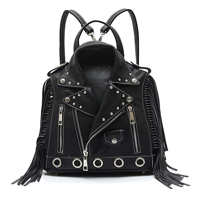 Fashion Glad Motorcycle Jacket Fringe Backpack Purse