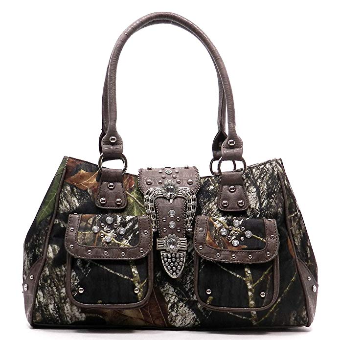 Mossy Oak Western Buckle Rhinestone Studded Camouflage Satchel Handbag