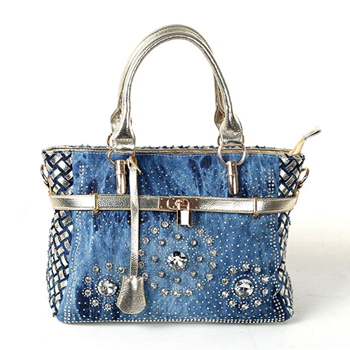 New Arrival Diamond Embroidered Denim Top Handle Bag Tote