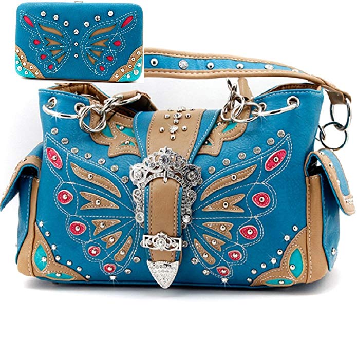 WESTERN RHINESTONE HANDBAG PURSE WITH MATCHING WALLET- TURQUOISE