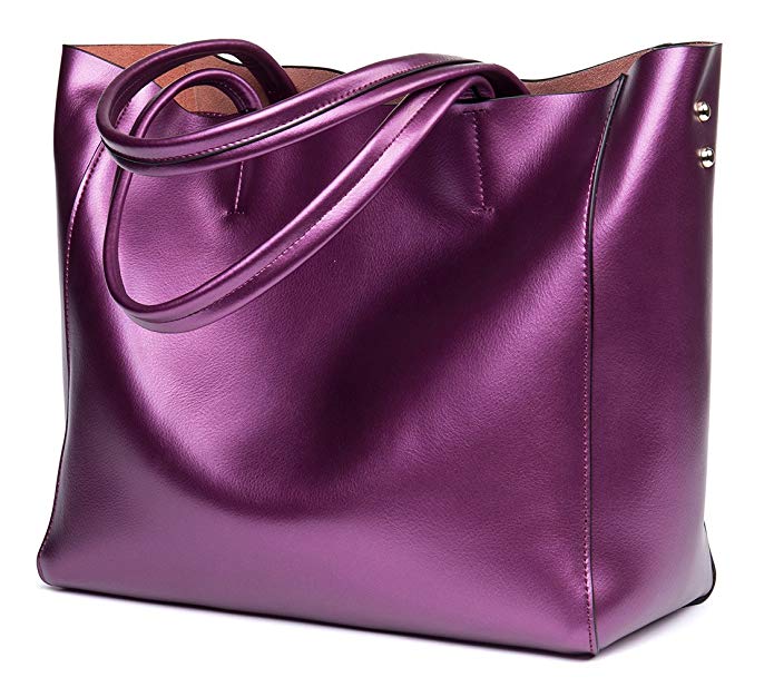 OSONM Womens Pure Color Cow Leather Bag Shoulder Bag Boutique Tote Bags Top Handle Handbag Shopping Bag