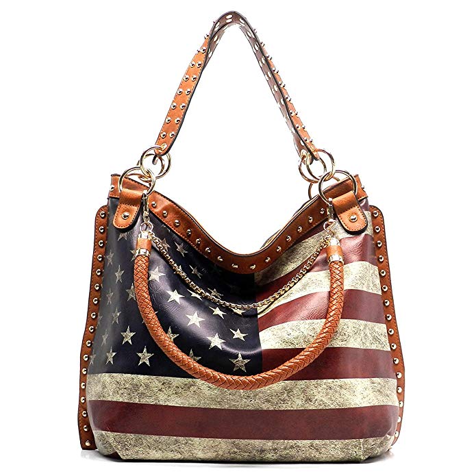 Fashion Glad Vintage US Flag Hobo Shoulder Bag with detatchable shoulder strap