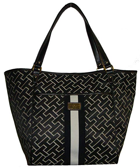 Tommy Hilfiger Women's Tote Handbag, Large Logo, Large, Black