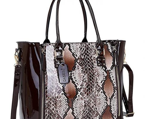 Dasein Patent Faux Leather Zipper Sides with Snakeskin Detail Satchel Review