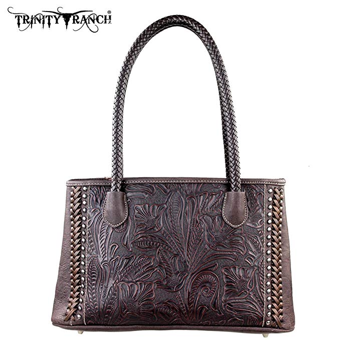 TR25-8394 Montana West Trinity Ranch Tooled Design Collection Handbag-Coffee