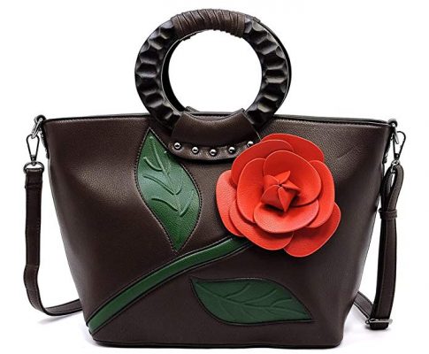 Elphis 3D Rose Flower Wooden Top Handle Satchel Purse Womens Handbag Review