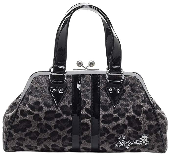 Sourpuss Temptress Gray Leopard Purse