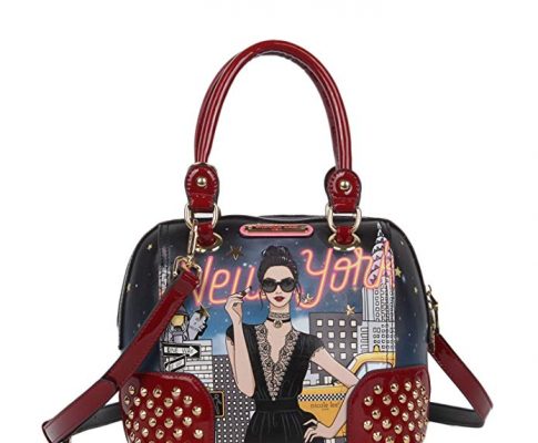 Studded Top Handle New York Print Dome Bag with Detachable Shoulder Strap Review