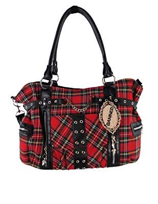 Banned Apparel Red Tartan Plaid Punk Purse with Handcuff Skull Charm Review