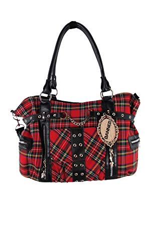 Banned Apparel Red Tartan Plaid Punk Purse with Handcuff Skull Charm