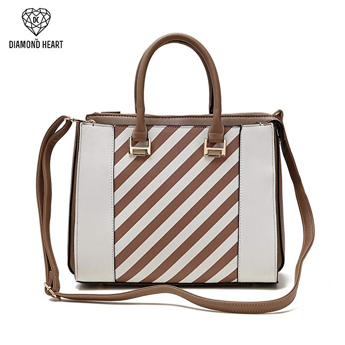 Diamond Heart Stripe Top Handle Bag