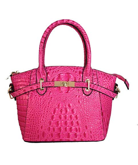 FIORI EE0019 Rose Pink Genuine Crocodile Pattern Cow Leather Handbag.