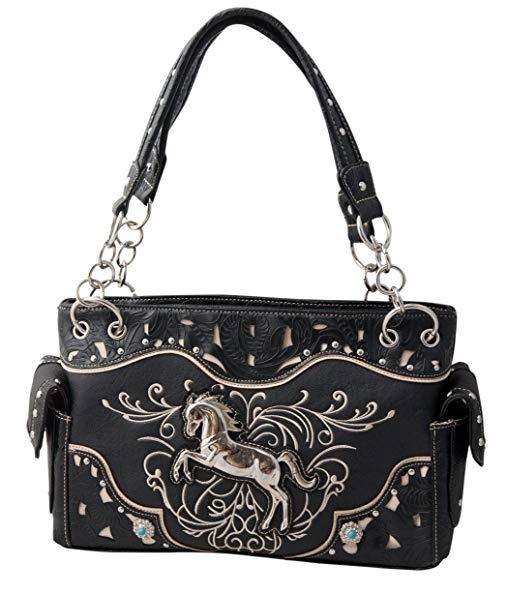 HW Collection Horse Handbag Western Embroidery Tooling Equestrian Cowgirl Concealed Carry Purse Shoulder Bag