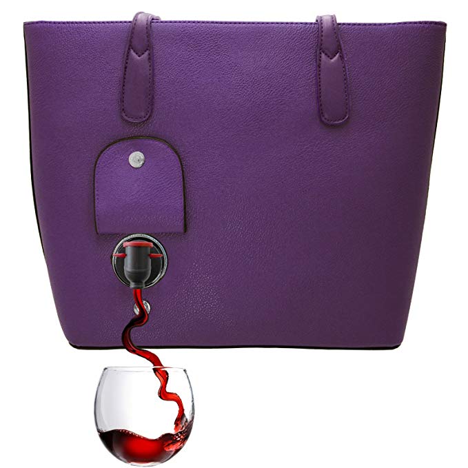 PortoVino Classic Wine Purse (Aubergine) - Fashionable purse with Hidden, Insulated Compartment, Holds 2 bottles of Wine!