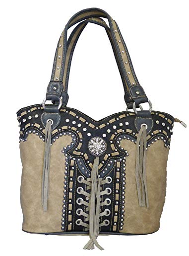 Montana West Concealed Gun Purse Laces and Tassels Design Tan