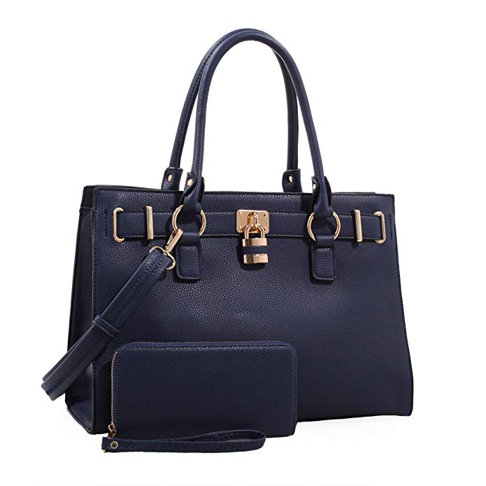 Emperia Dina Womens Concealed Carry Lock and Key Satchel Satchel with Matching Wallet Navy