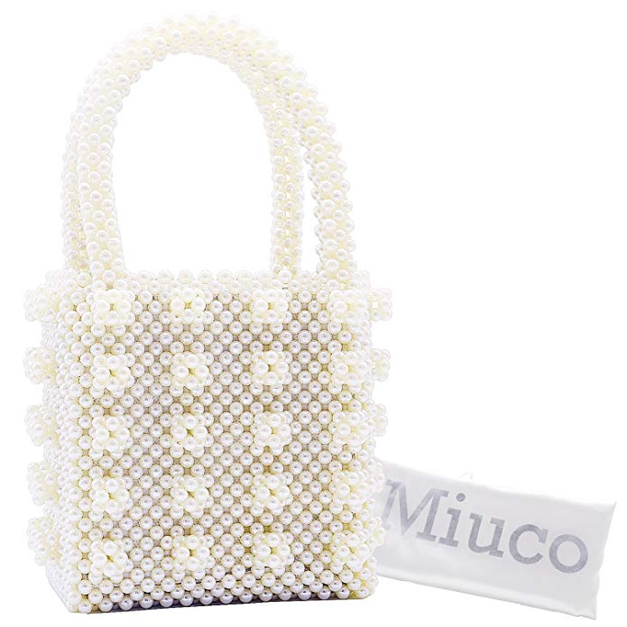 Miuco Womens Beaded Handbags Handmade Weave Crystal Pearl Tote Bags