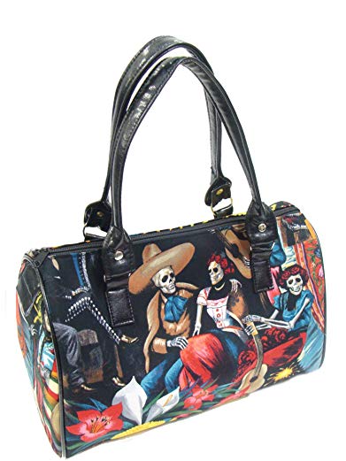 US Handmade Fashion Fiesta DE San Marcos Day Of The Dead Rockabilly Halloween Gothic Doctor Bag Satchel Style Handbag Purse Cotton Fabric, DRB1038-8