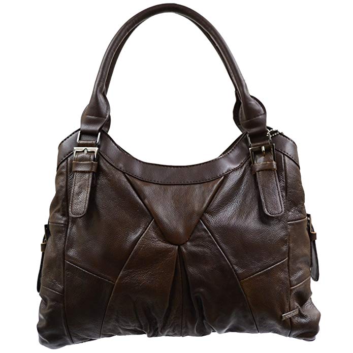 Ladies Practical Leather Handbag with Side Buckle Design