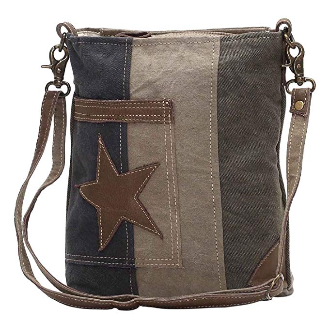 Myra Bags Star On Denim Upcycled Canvas Shoulder Bag S-0950