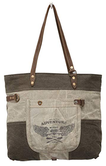 Myra Bags Adventure Begins Upcycled Canvas & Denim Tote Bag M-0897