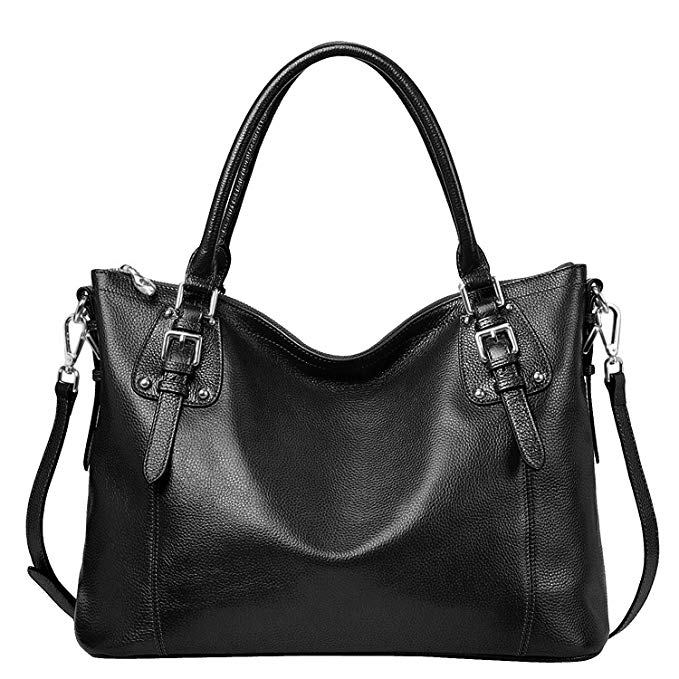 S-ZONE Women's Vintage Genuine Leather Tote Large Shoulder Bag Upgraded Version with Outside Pocket