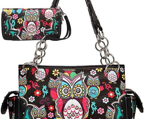 Cowgirl Trendy Colorful Owl Art Carry Concealed Handbag and Wallet-Black Review