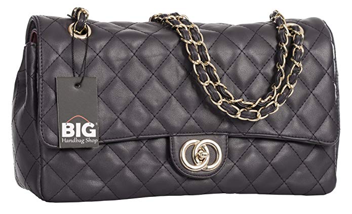 Big Handbag Shop Womens Quilted Twist Lock Shoulder Clutch Party Wedding Purse Bag